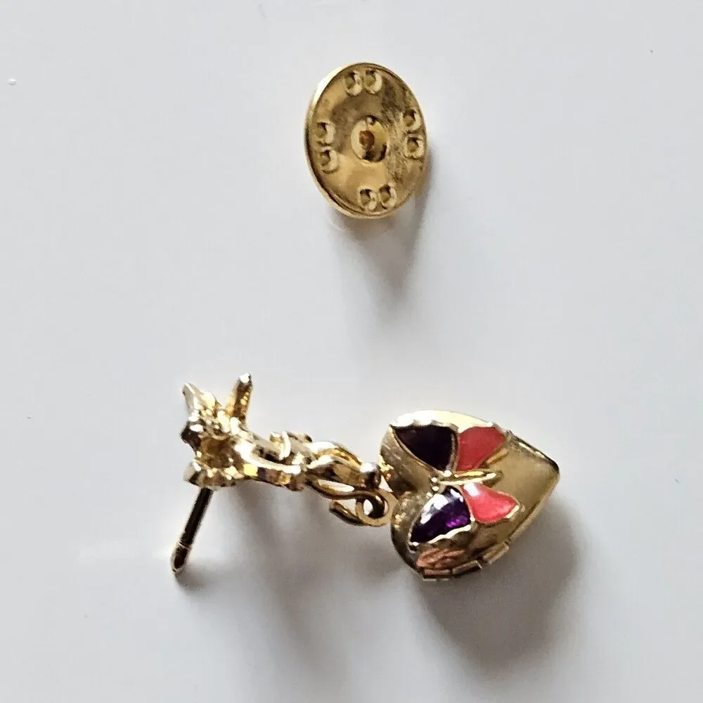 Vintage Lapel Pin Angel Locket Heart Dangle Butterfly Gold Tone